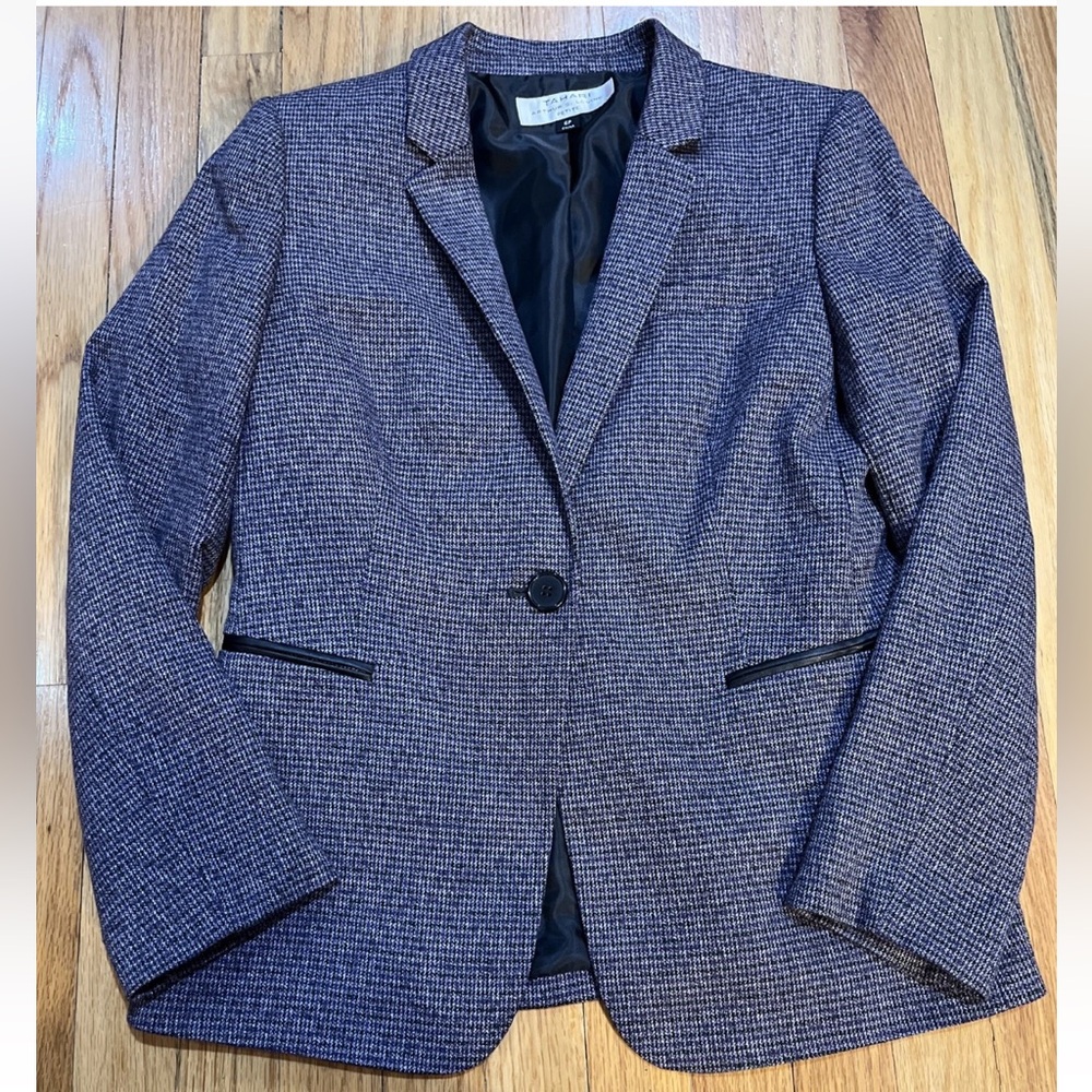 Tahari Arthur S Levine Purple Black Gray Tweed Blazer Career Jacket Size 6P